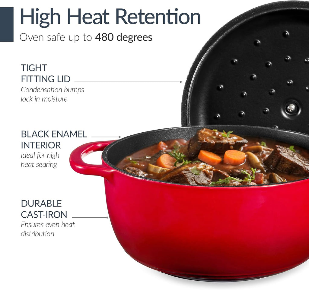 Best Choice Products Non-Stick Pot & Pan Cookware Set, Cast Iron, 2Qt Skillet W/Lid, 10' Grill Or Griddle Pan W/Press, 6Qt Enameled Dutch Oven, Non-toxic, For Cooking & Grilling - Red