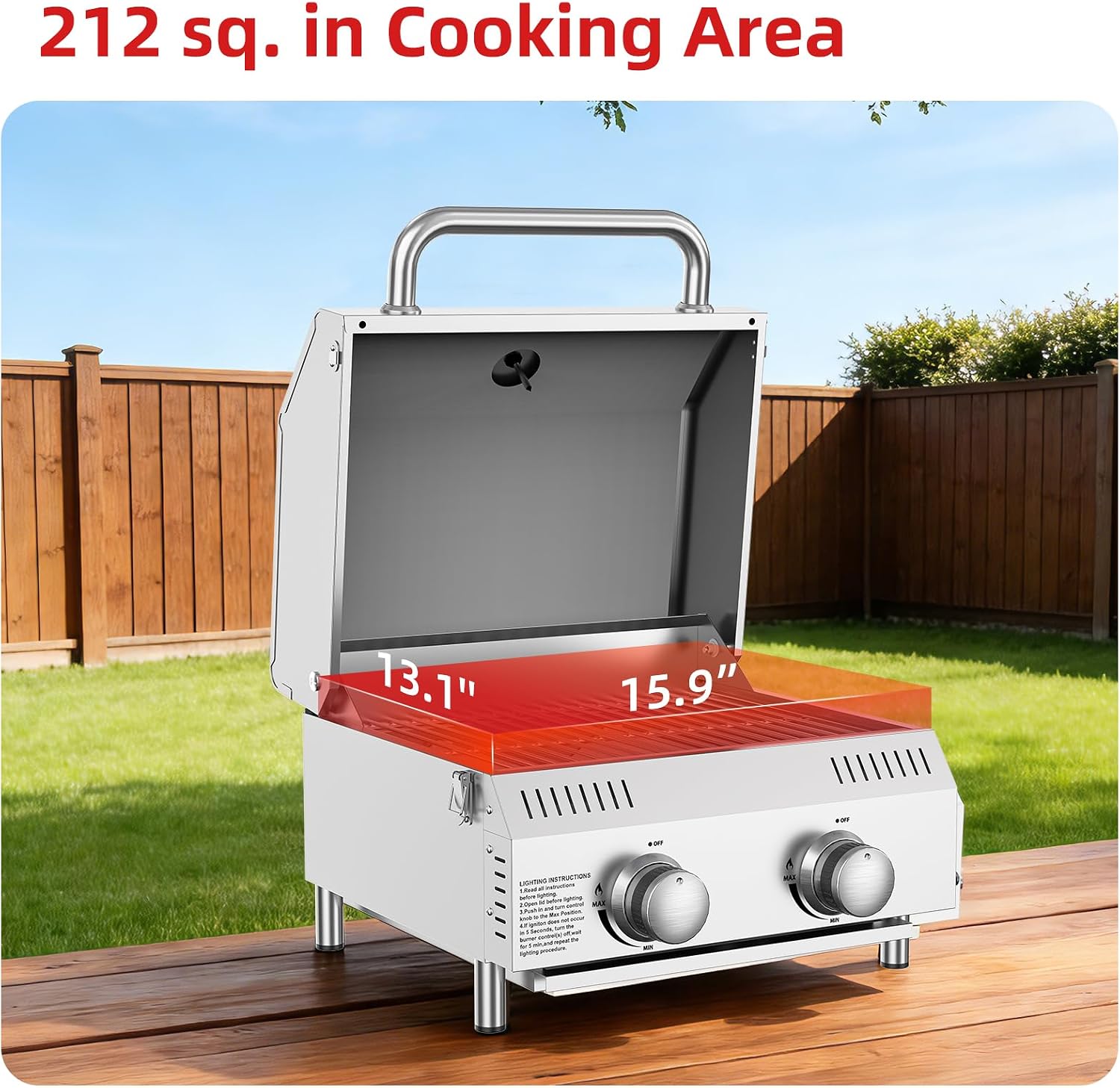 Veralune Tabletop Gas Grill, 2 Burners Portable Propane Grill, Camping Cooking Grill with Travel Lock for Camping, RV, Backyard BBQ
