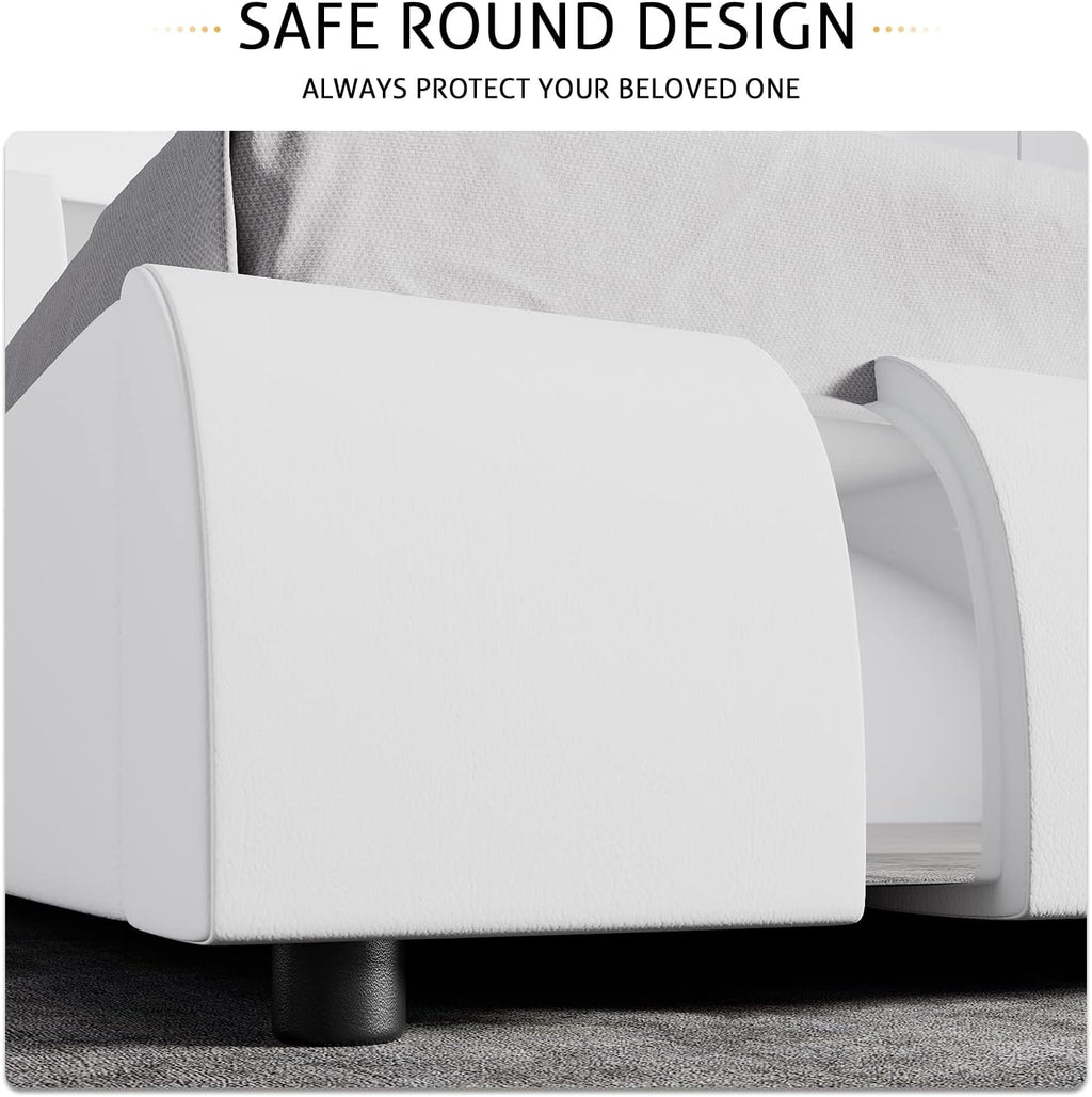 SHA CERLIN Queen Platform Bed Frame with Iron Pieces Decor and Adjustable Headboard/Deluxe Upholstered Modern Bed with Solid Wooden Slats Support/No Box Spring Needed, White