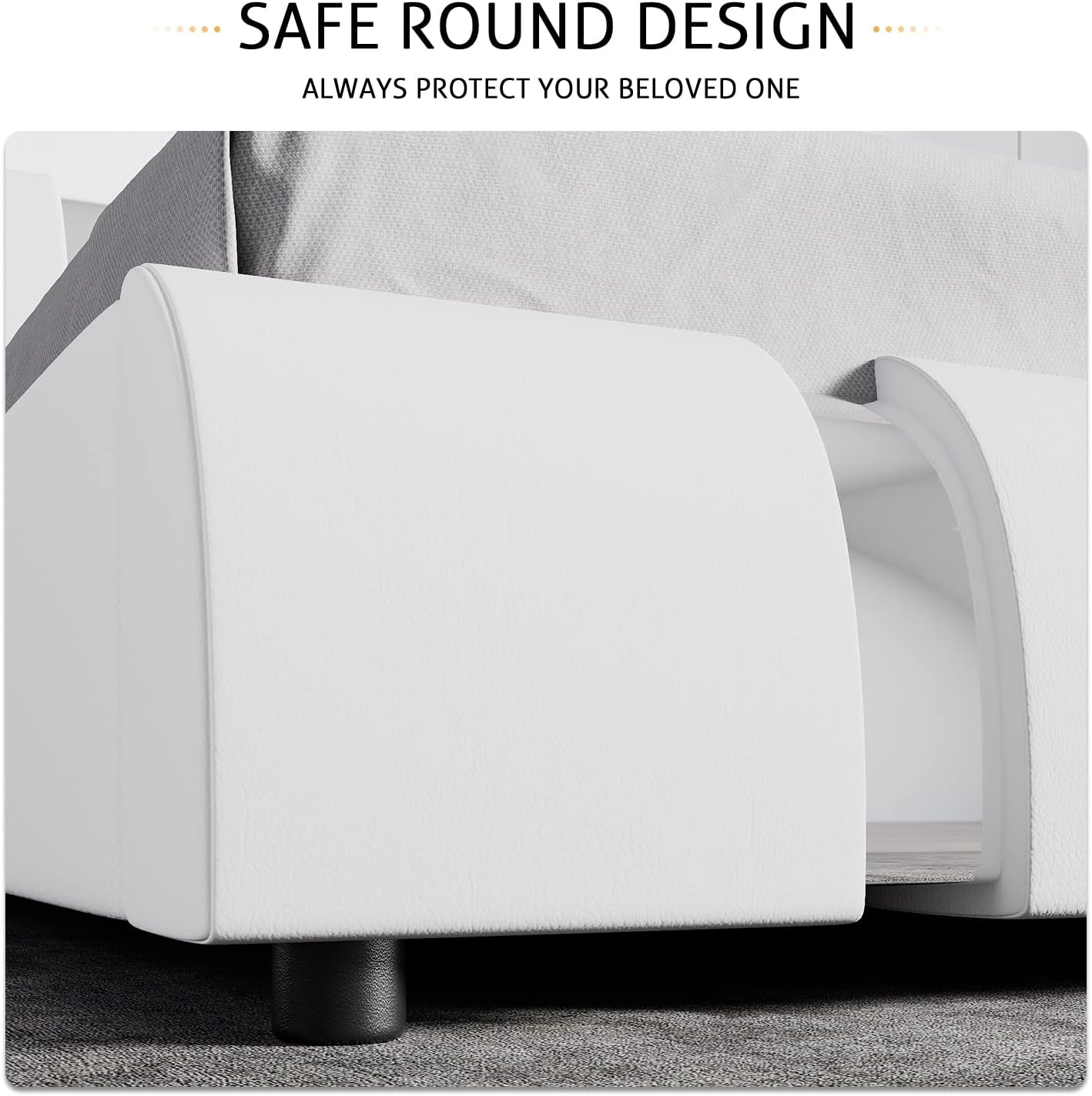 SHA CERLIN Queen Platform Bed Frame with Iron Pieces Decor and Adjustable Headboard/Deluxe Upholstered Modern Bed with Solid Wooden Slats Support/No Box Spring Needed, White