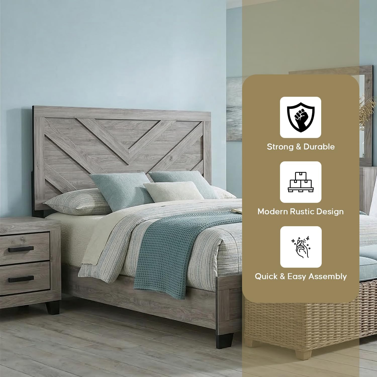 Kings Brand Furniture Napa Farmhouse 6-Piece Bedroom Set - Bed Frame with Headboard, Chest, Dresser and Mirror and 2 Nightstands (King Size)