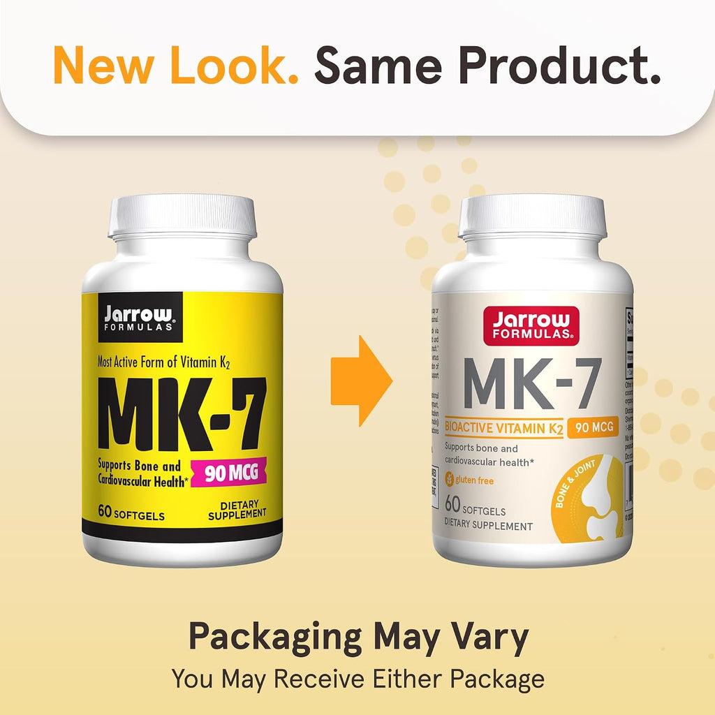 Jarrow Formulas MK-7 90mcg-Bioactive Form of VIT K2-60 Servings(Softgels)-for Bone & CV Health-VIT K2 MK-7 Dietary Supp-K2 VIT Supp MK-7-Gluten Free,12 Pack