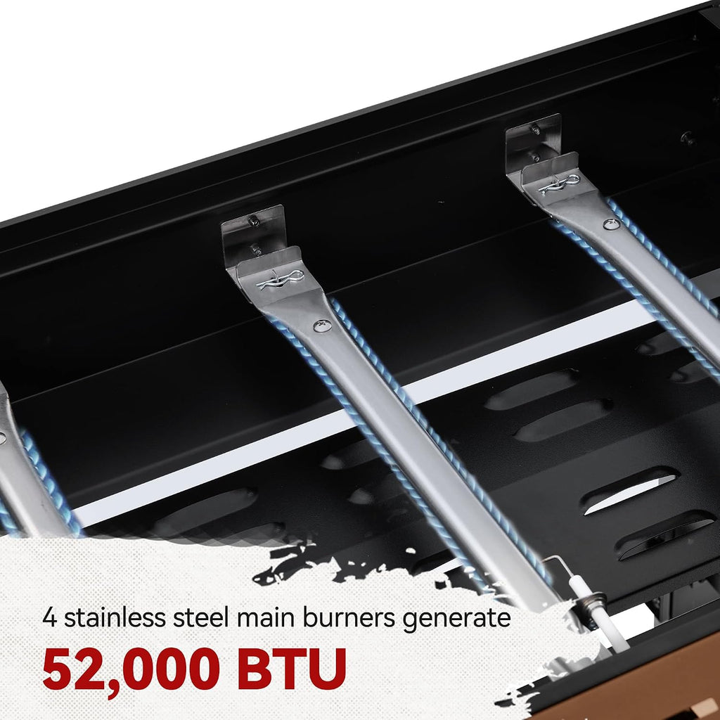 Royal Gourmet GB4000PB 4-Burner Gas Griddle with Hood, Griddle with Collapsible Side Shelves, 52,000 BTU, 582 Sq. In. Cooking Area, Electronic Ignition, Swivel Wheels with Brakes, Black
