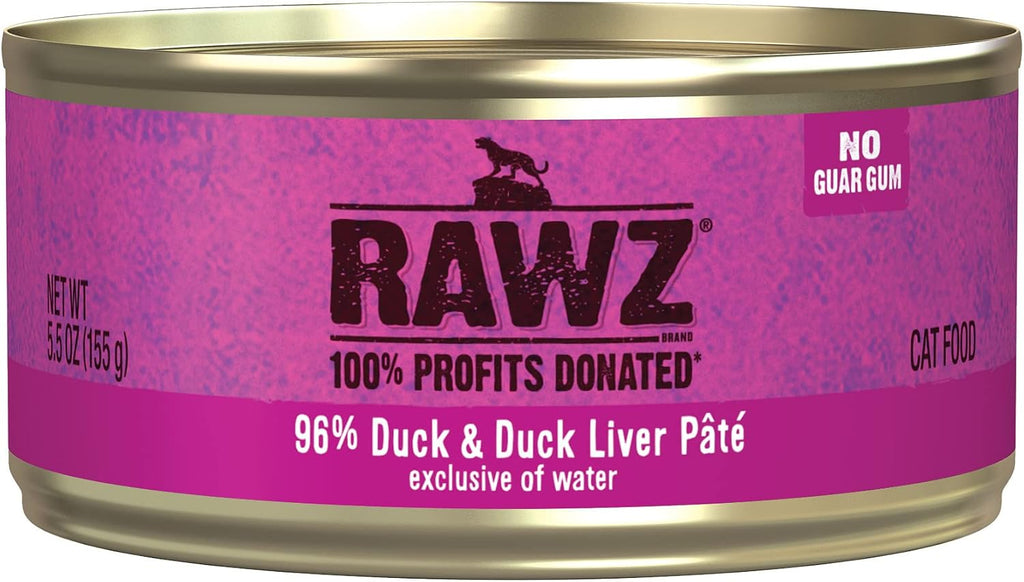 Rawz Natural Premium Pate Canned Cat Wet Food - Made with Real Meat Ingredients No BPA or Gums - 5.5oz Cans 24 Count (Duck & Duck Liver)