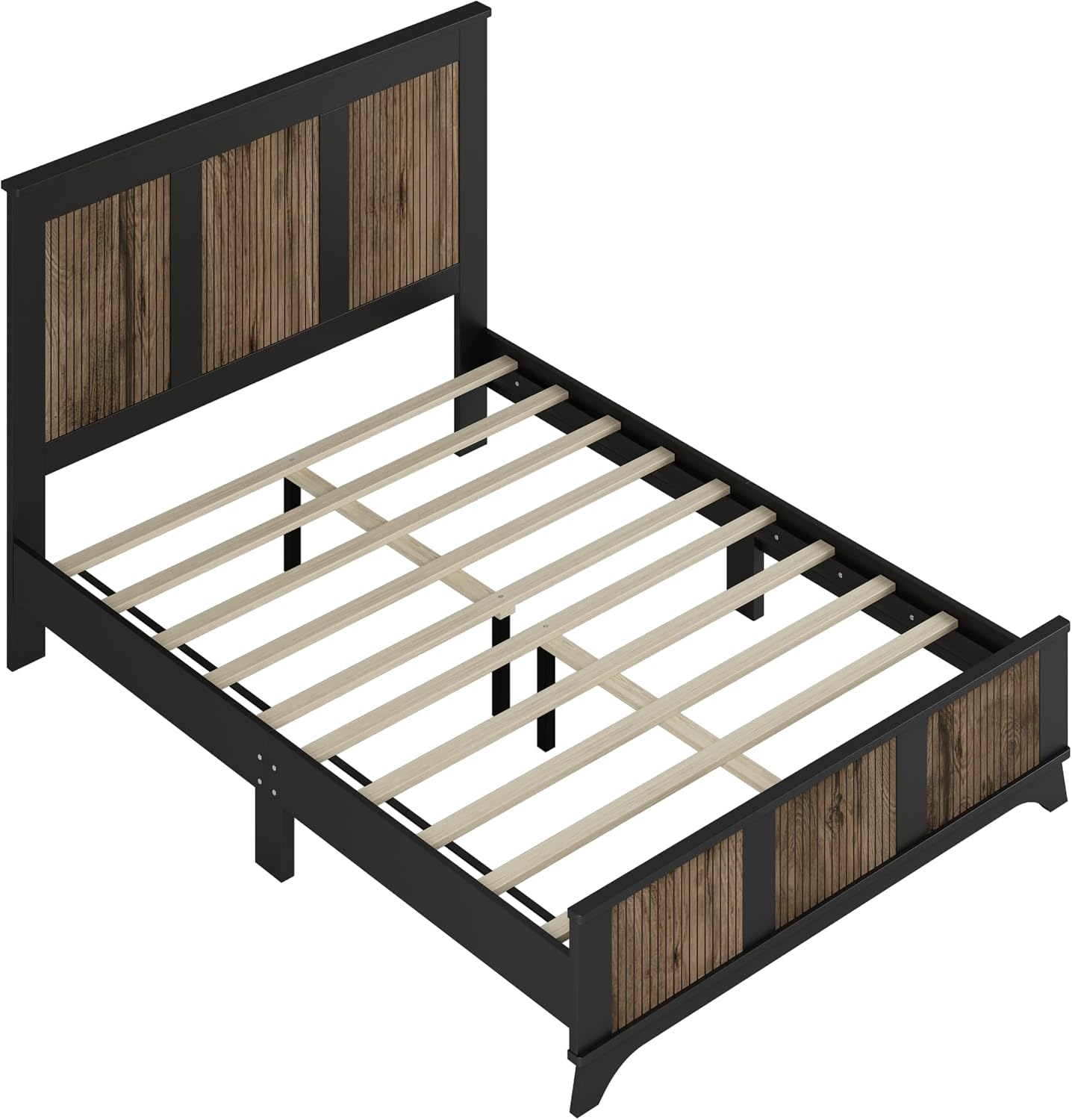 Harper & Bright Designs 4-Pieces Bedroom Sets, Queen Size Platform Bed with 2 Nightstands and A 6-Drawer Dresser, Queen Size Bedroom Set with Wooden Strip Decoration, Black