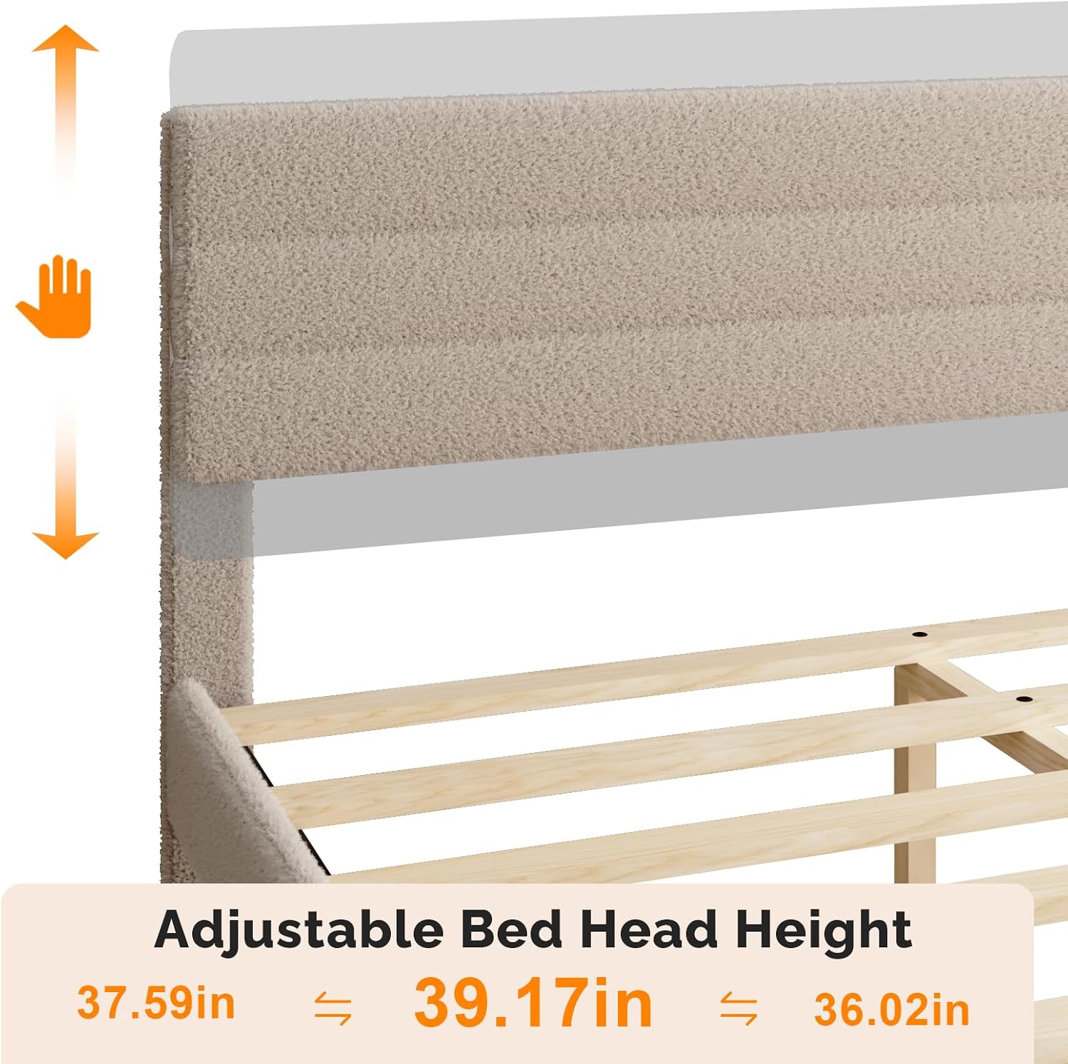 VINGLI Queen Bed Frame with Headboard, Upholstered Boucle Bed Frame,Cozy Low Profile Platform Bed with Wooden Slats and Fabric Adjustable Headboard, Mattress Foundation, Cream, Noise Free,Beige