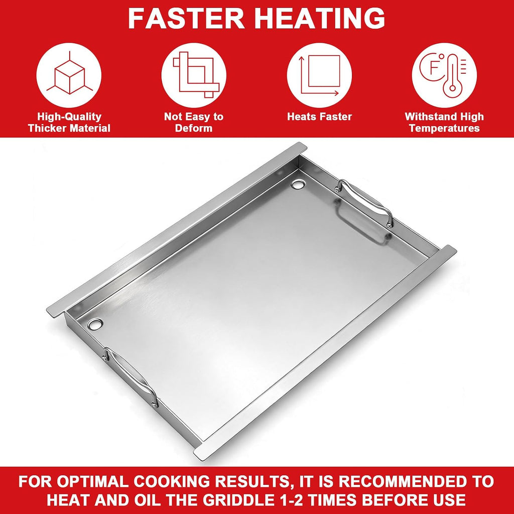Full Size Griddle Insert - Compatible with Napoleon Prestige/Prestige Pro/Built In 700 Series/Rogue 525, Heavy-Duty Flat Top Griddle with Integrated Grease Traps, Stainless Steel BBQ Grill Accessory