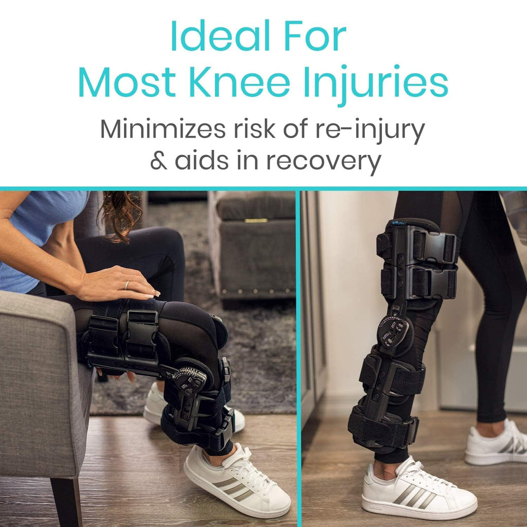 Vive ROM Knee Brace - Hinged Immobilizer for ACL, MCL and PCL Injury - Orthosis Stabilizer for Women and Men - Adjustable Recovery Support for Orthopedic Rehab, Post Op, Meniscus Tear, Right, Left Leg