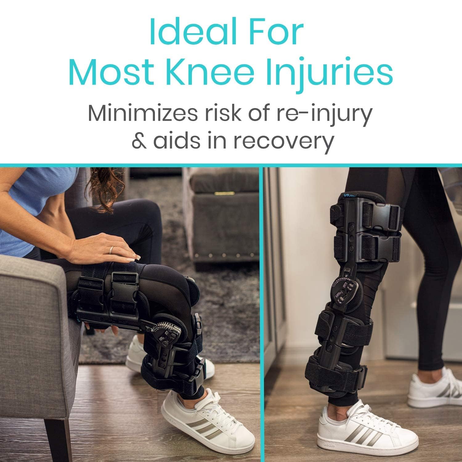 Vive ROM Knee Brace - Hinged Immobilizer for ACL, MCL and PCL Injury - Orthosis Stabilizer for Women and Men - Adjustable Recovery Support for Orthopedic Rehab, Post Op, Meniscus Tear, Right, Left Leg