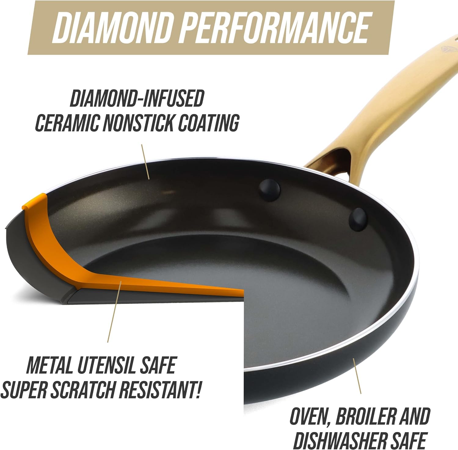 Blue Diamond Gold 10 Piece Cookware Pots and Pans Set, Induction Suitable, Diamond Infused PFAS-Free Ceramic Nonstick, Durable, Metal Utensil Safe, Dishwasher Safe, Gold Handle, Black