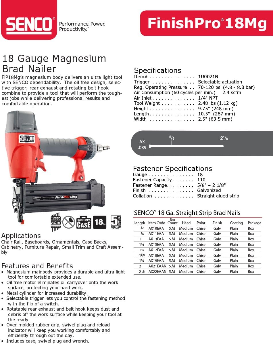 SENCO FinishPro® 18MG, 2-1/8' 18-Gauge Brad Nailer (ProSeries)