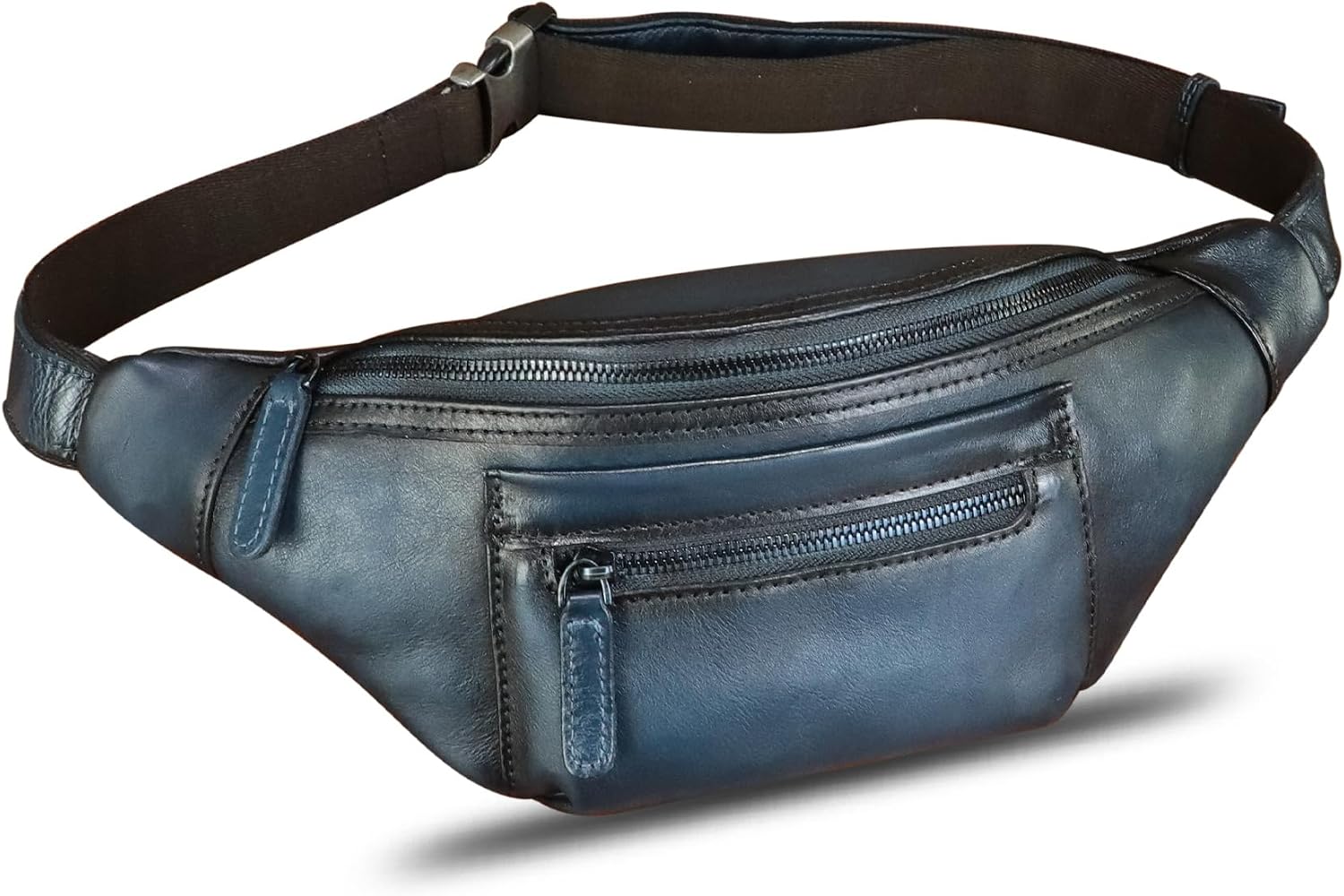 Genuine Leather Fanny Pack for Men and Women Vintage Handmade Leather Waist Bag Sling Backpack Hip Purse Crossbody Bag (Blue)