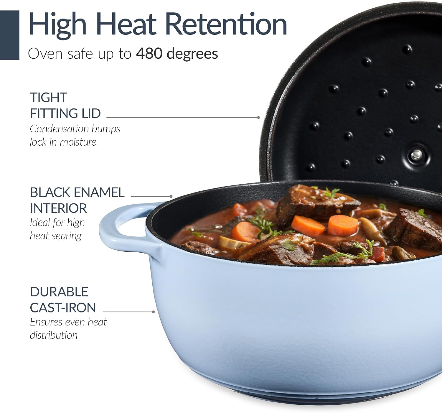 Best Choice Products Non-Stick Pot & Pan Cookware Set, Cast Iron, 2Qt Skillet W/Lid, 10' Grill Or Griddle Pan W/Press, 6Qt Enameled Dutch Oven, Non-toxic, For Cooking & Grilling - Cornflower