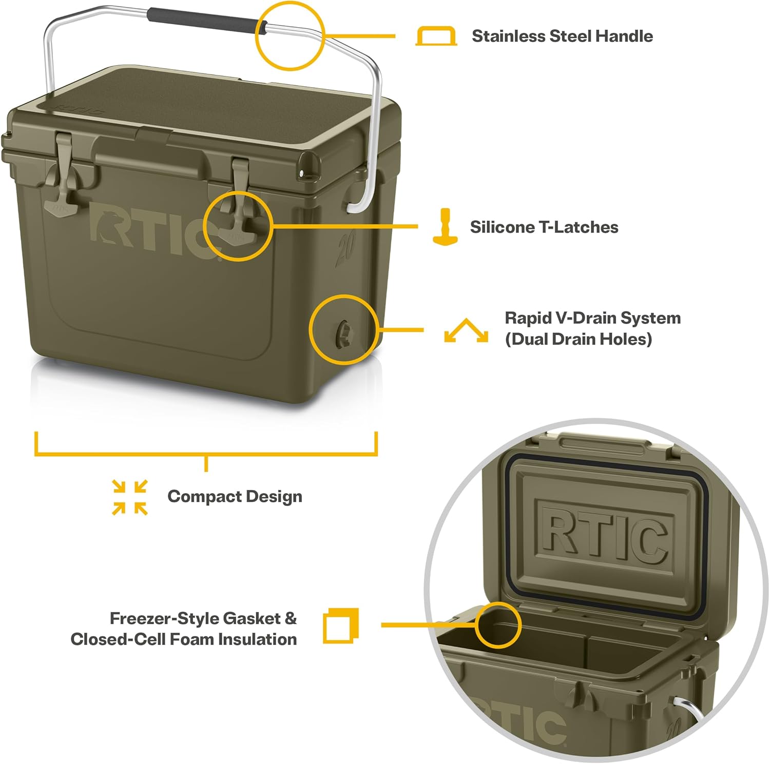 RTIC Ultra-Tough Cooler, Hard Insulated Ice Chest Box for Beach, Drink, Beverage, Camping, Picnic, Fishing, Boat, Barbecue