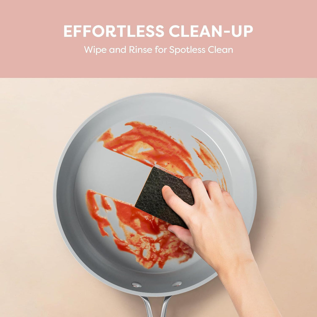CIARRA Non Stick Cookware Set, Ceramic Pots and Pans Set with Lid, Non Toxic Cooking Set, PTFE & PFOA Free, Oven Safe & Compatible with All Stovetops, Pink