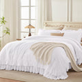Andency Super King Plus Ruffle Comforter Set 128x120, 3 Pieces Farmhouse Shabby Chic Bedding Set, Soft Lightweight Oversized California King Comforter Set (1 Comforter 2 Pillowcases), White
