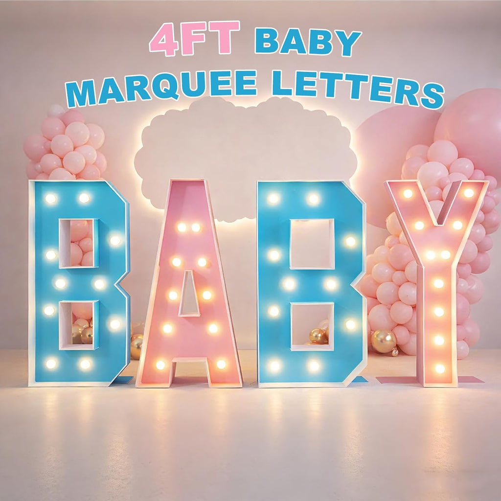 Gerrii 4ft Marquee Letters, Baby Letters for Baby Shower Decorations for Girl Boy, Large Light up Letter 4 Feet Tall for Gender Reveal Party Supplies, Colorful Sign, Backdrop