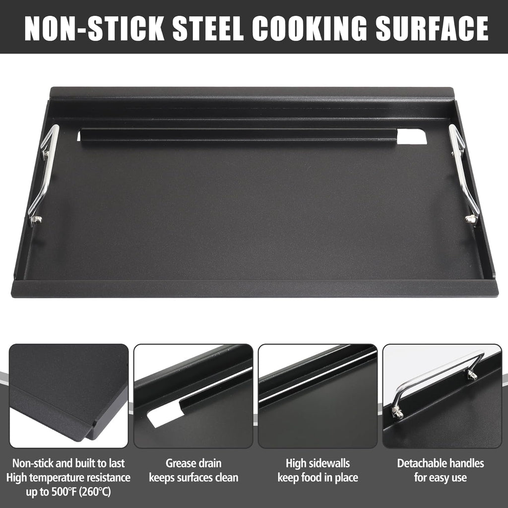 Full Size Griddle with Handles for Kitchen Aid 720-0733 720-0954, Flat Top Grill Insert Replacement for Kitchen Aid 720-0733D 720-0954R, Carbon Steel, Non-stick