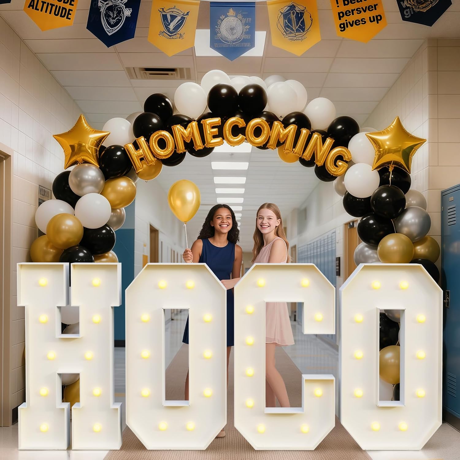 HOCO Letters for Homecoming Decorations, 4FT HOCO Light Up Letters for Party Decor, Large Marquee Letters Sign Homecoming Proposal Back to School Party Backdrop Supplies