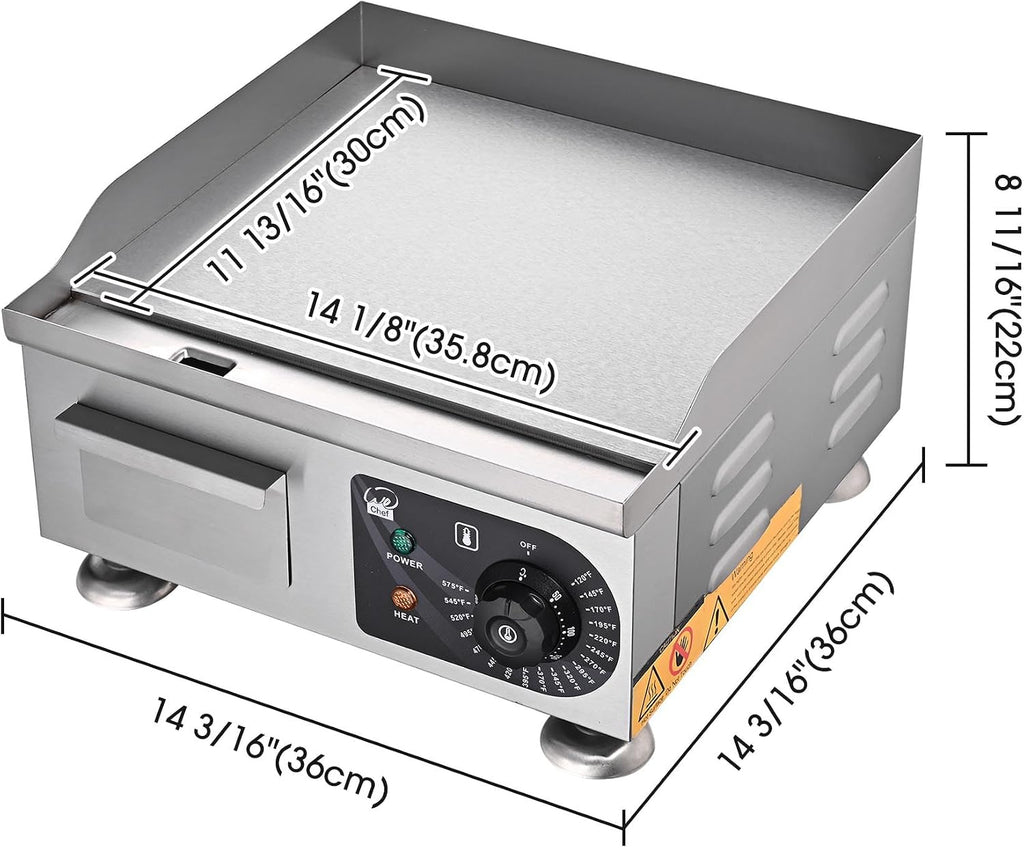 WeChef Commercial Electric Griddle 14' 1800W Countertop Griddle Flat Top Restaurant Grill Non-Stick Flat Temperature Control 122 to 572 Degrees