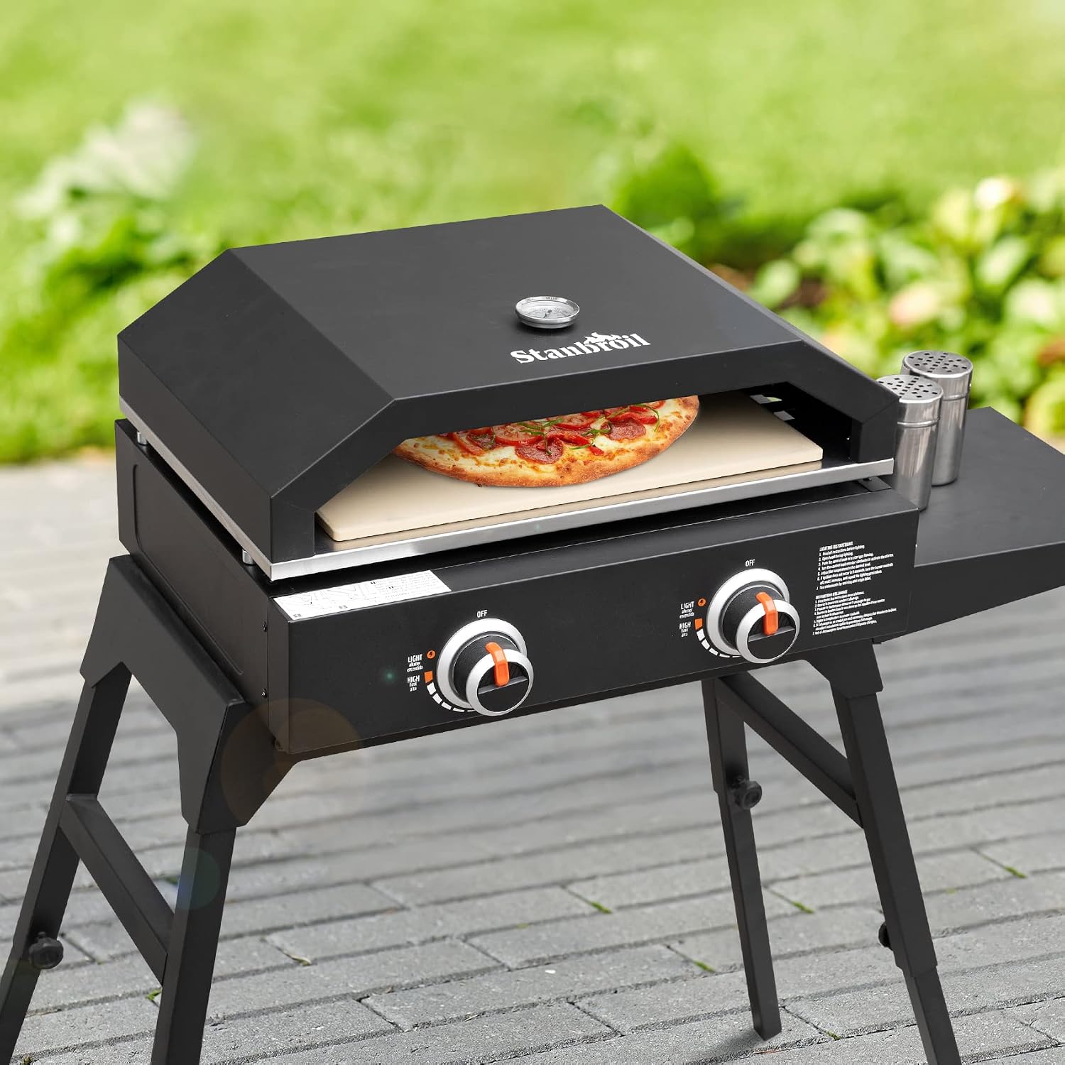 Stanbroil Outdoor Pizza Oven Pizza Maker for Blackstone 22', 28' Tabletop Griddles Cooking Station, Blackstone Flat Top Gas Grill Accessories with Temperature Gauge, 17.3 in. x 12 in. Pizza Stone