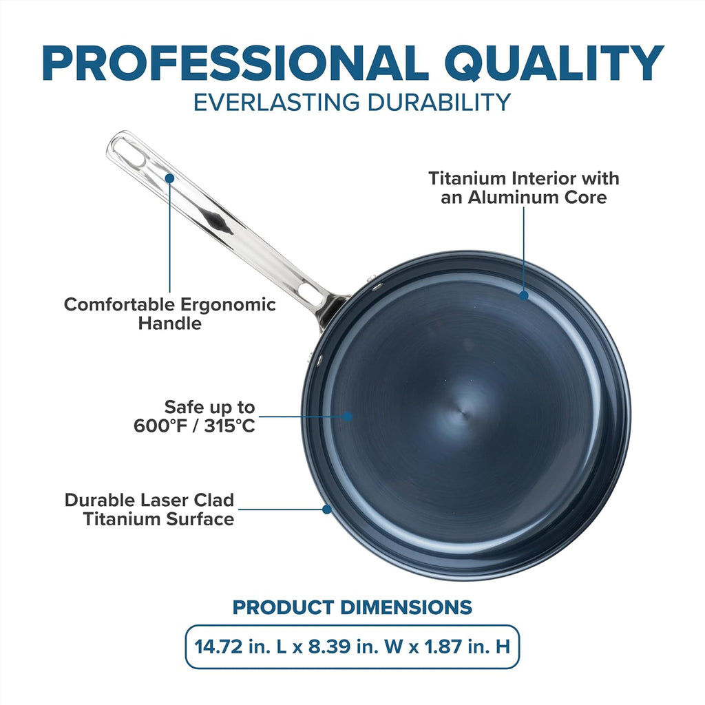 Viking 4-Ply Frying Pan, 8 Inch Laser Clad Titanium Performance Ti Kitchen Cookware, Blue/SIlver