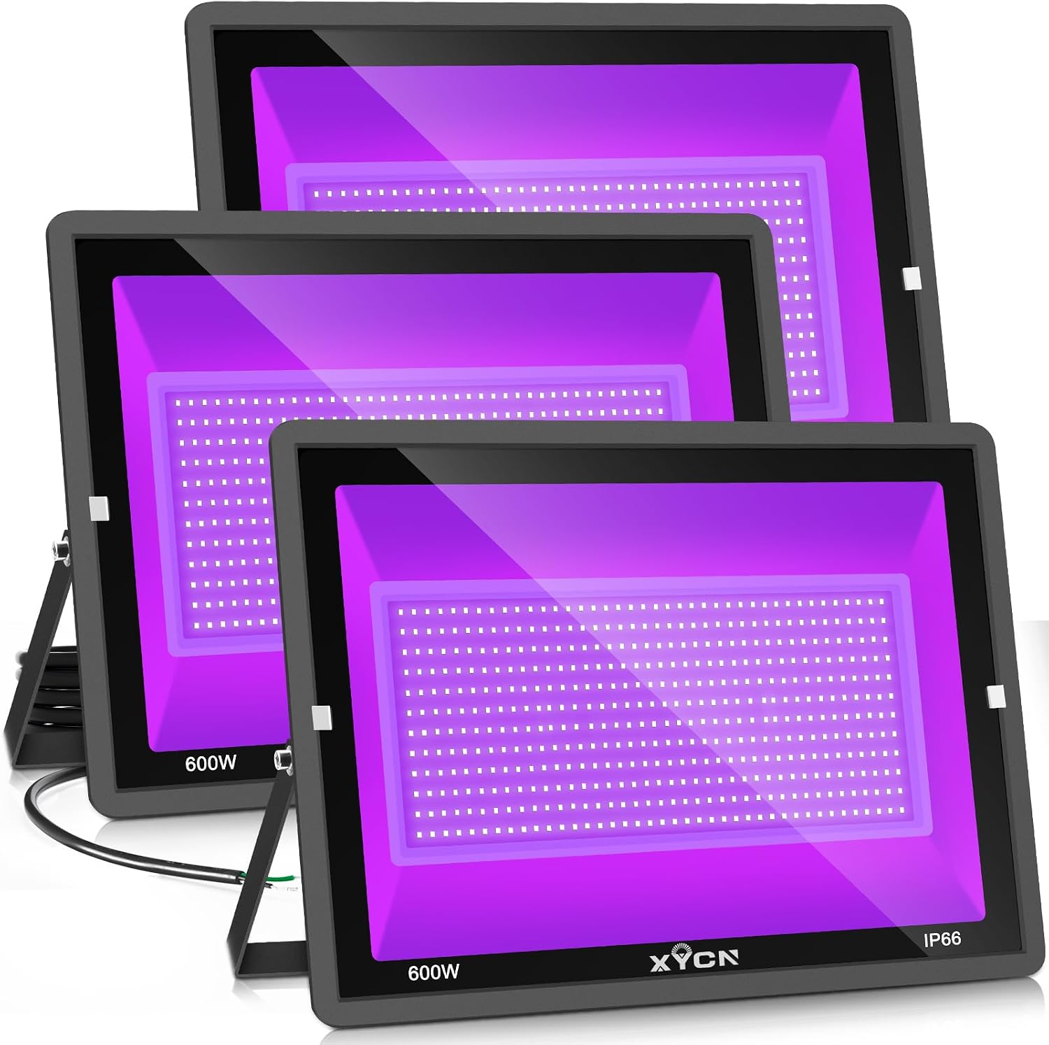 XYCN(3 Pack 600W LED Black Lights, 395nm to 410nm Outdoor IP66 Waterproof Flood Blacklight Light with Plug for Glow in The Dark, Dance Party, Stage Lighting, Body Paint, Neon Glow,Fluorescent Poster
