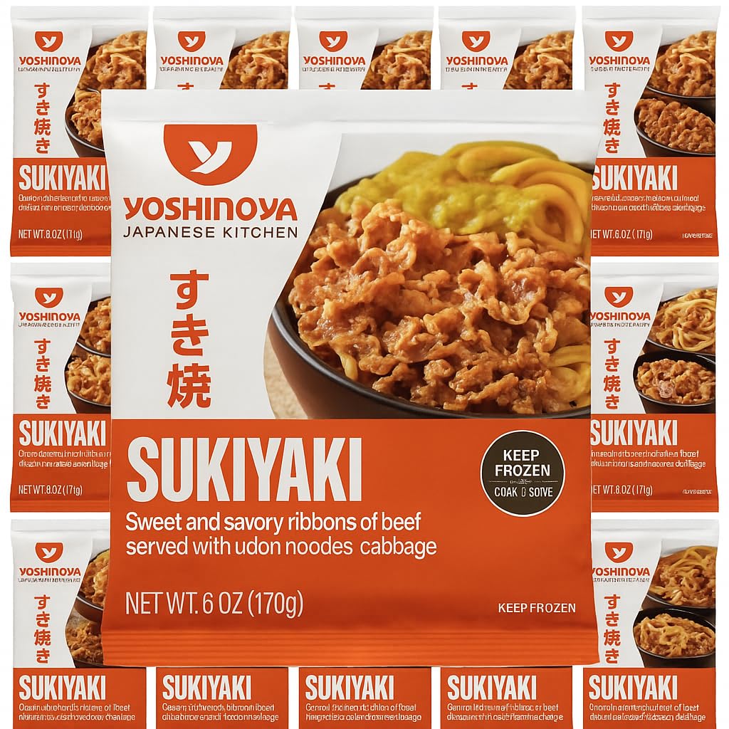 [Pack of 24] Yoshinoya Sukiyaki Beef – Sweet & Savory Beef with Udon Noodles & Cabbage, 6 oz Each, Frozen Ready-to-Heat Meal – Microwaves in 2 Minutes – Ships Express in Insulated Box with Ice Packs
