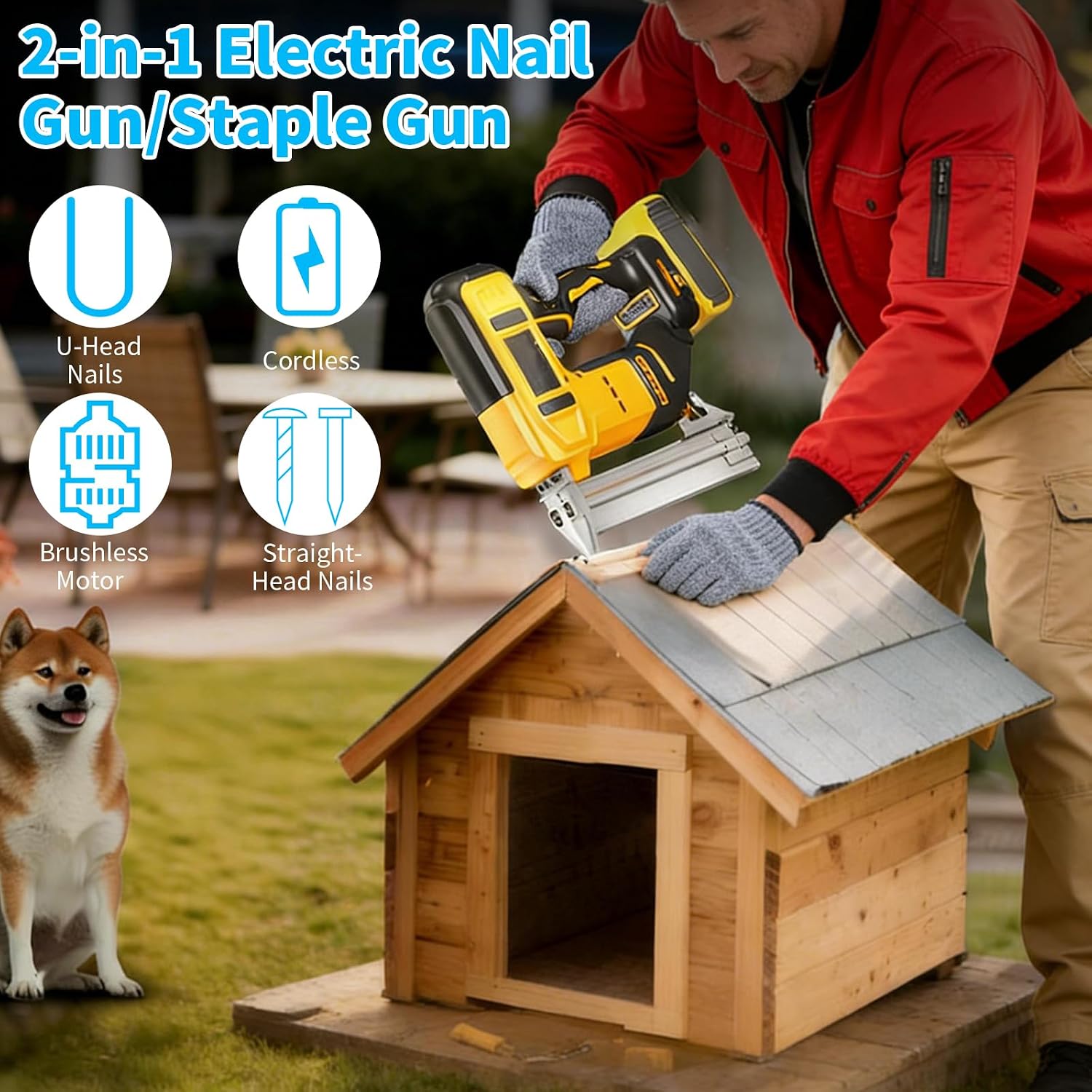 18GA Cordless Brad Nailer, 2-in-1 Electric Nail Gun & Staple Gun for Dewalt 20V MAX Battery, Brushless Motor with 1000 Nails for Woodworking Home Improvement (Battery Not Included)