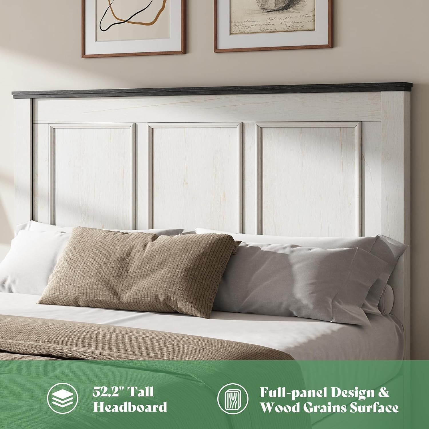 AMERLIFE Farmhouse Bedroom Furniture Set, Includes 2 Nightstands with Charging Station and 1 Queen Size Wood Platform Bed Frame with Headboard, Storage Drawers, No Box Spring Needed, Rustic White