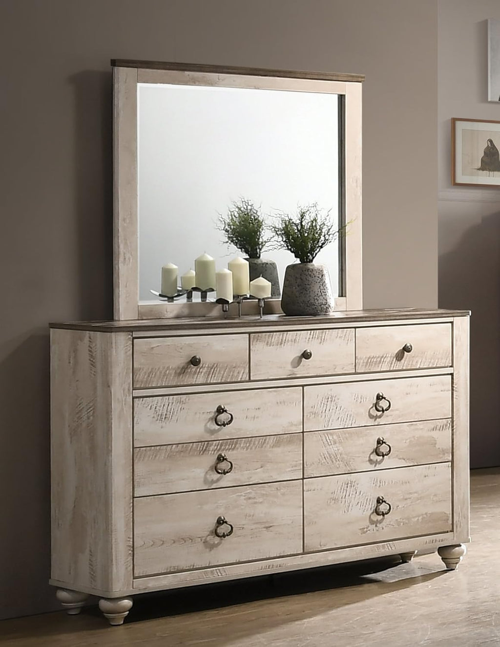 Roundhill Furniture Imerland Contemporary White-wash Finished 4-Piece Sleigh Headboard Bedroom Set, King