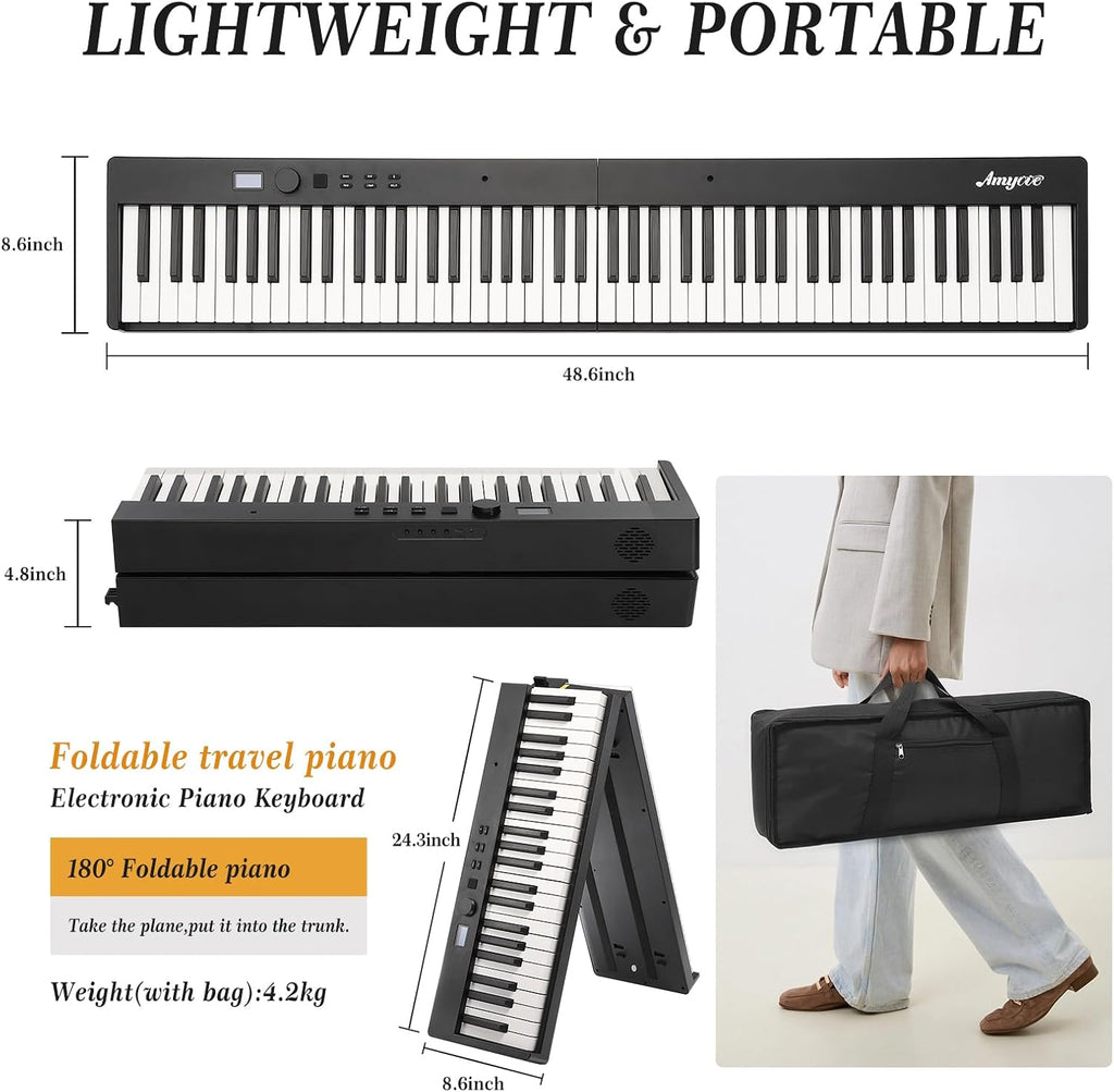 Home Digital Pianos, 88-Key Portable Digital Piano Set with Carry Bag, Sustain Pedal, Headphones, Power Adapter, Note Stickers & Music Sheet Holder for Beginners and Professionals