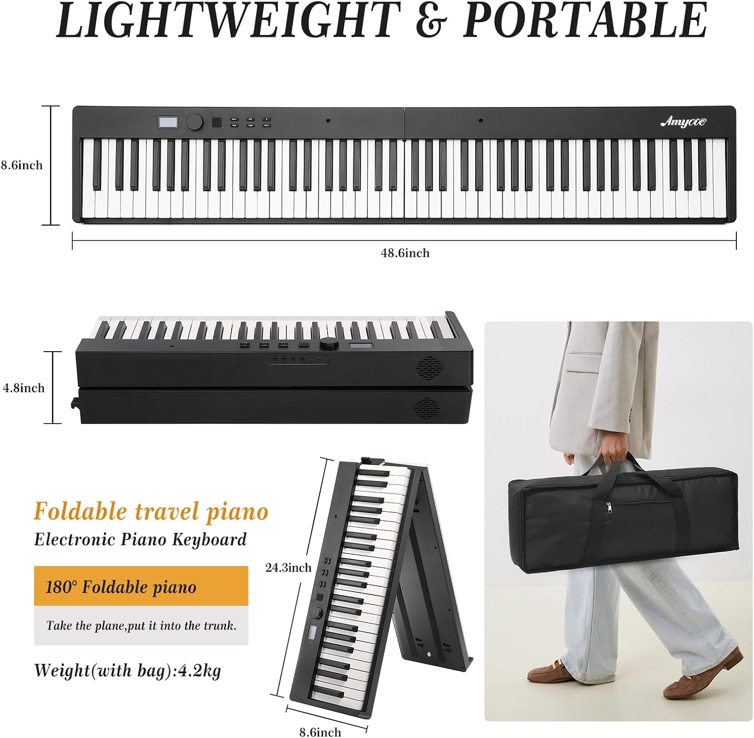 Home Digital Pianos, 88-Key Portable Digital Piano Set with Carry Bag, Sustain Pedal, Headphones, Power Adapter, Note Stickers & Music Sheet Holder for Beginners and Professionals