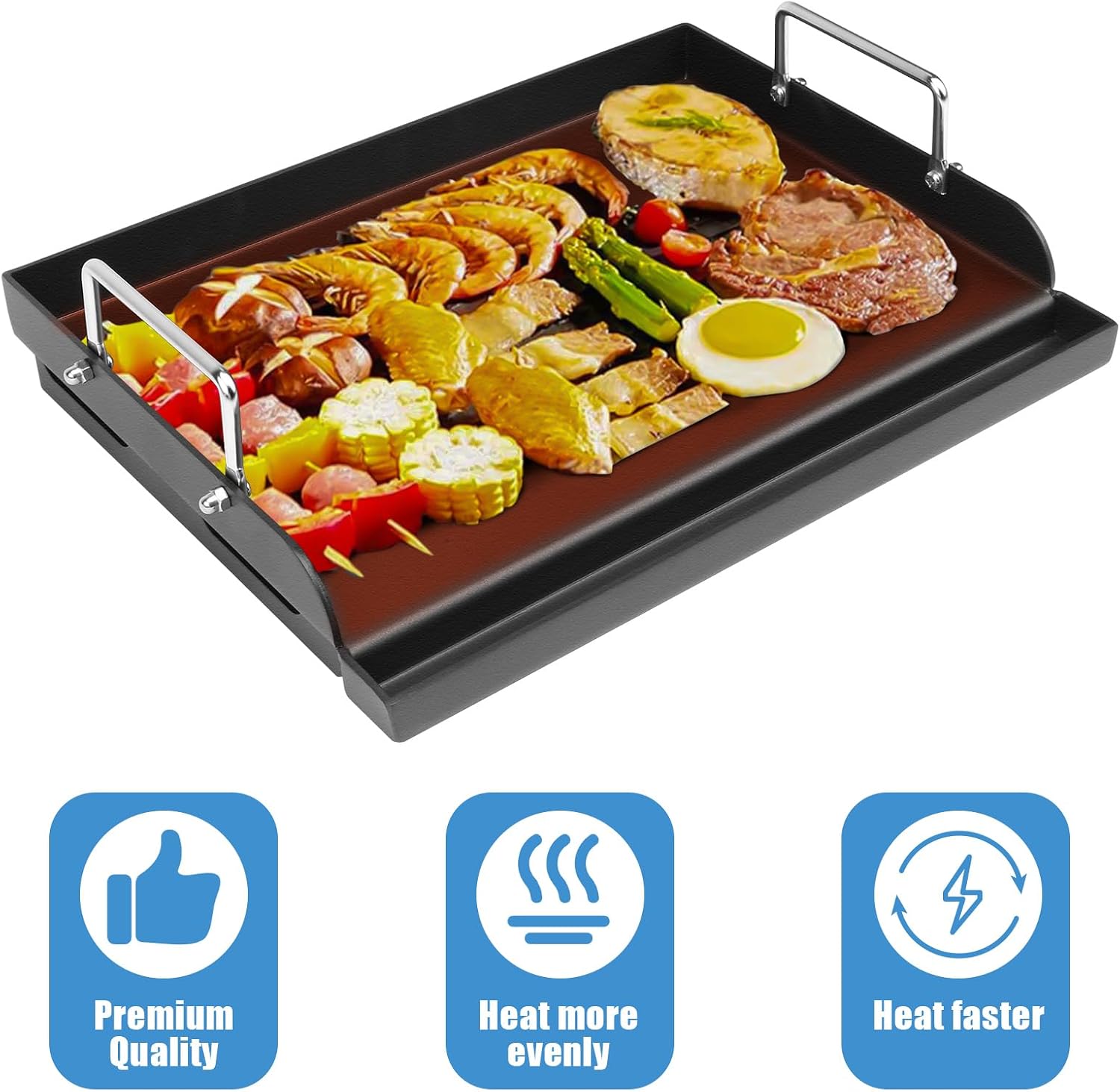 25' x 16' Griddle Plate for Gas Grill - Nonstick Coating Cooking Griddle for Charcoal/Electric Grill, Large Universal Flat Top Plate with Grease Groove and Removable Handles