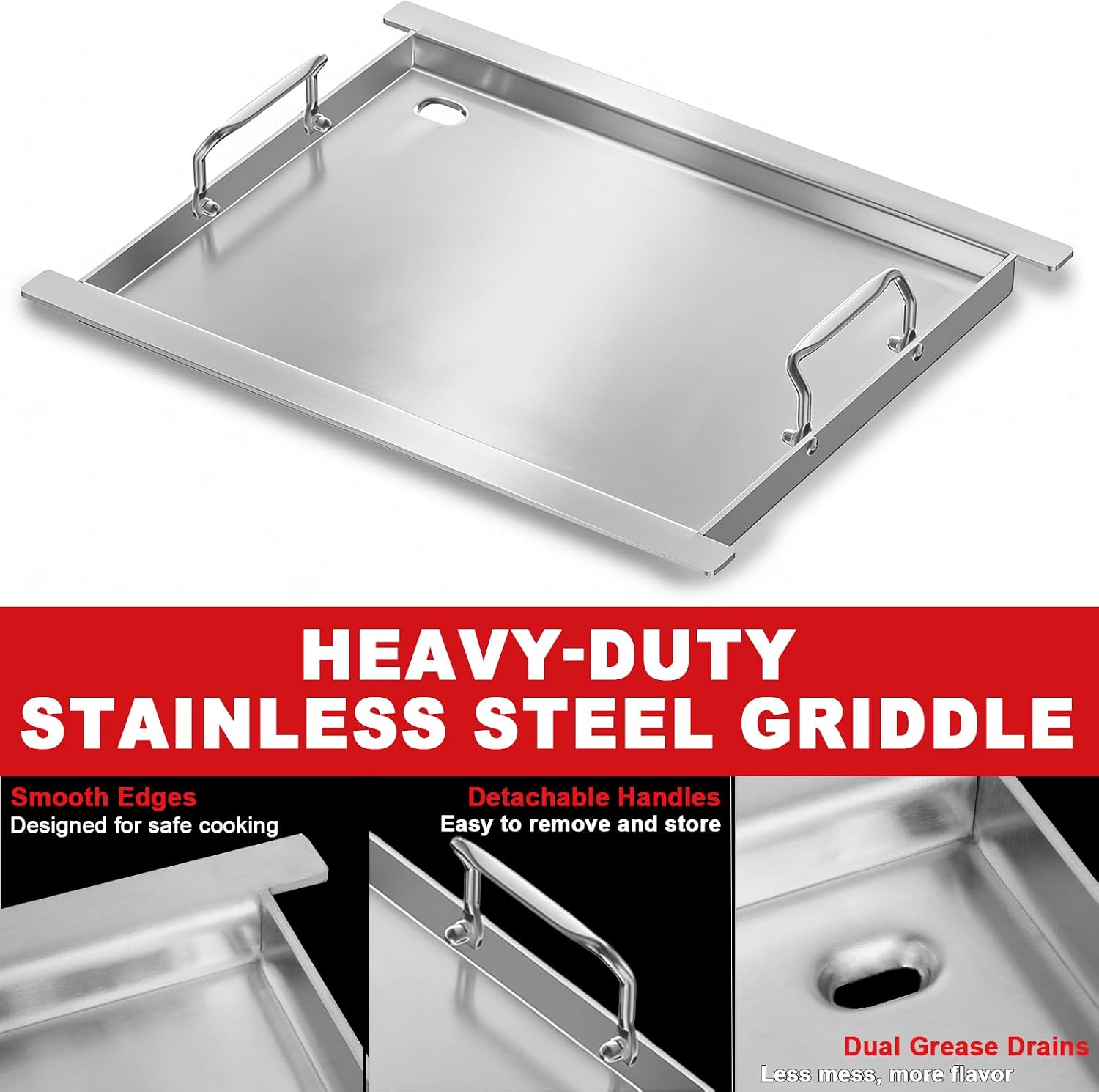 Full-Size Griddle Insert for Napoleon 425 Gas Grills, 23' x 17.7' Flat Top Griddle for Napoleon Rogue and Freestyle 425 Models, Heavy-Duty Stainless Steel Grill Accessory for Weber Spirit I/II 300