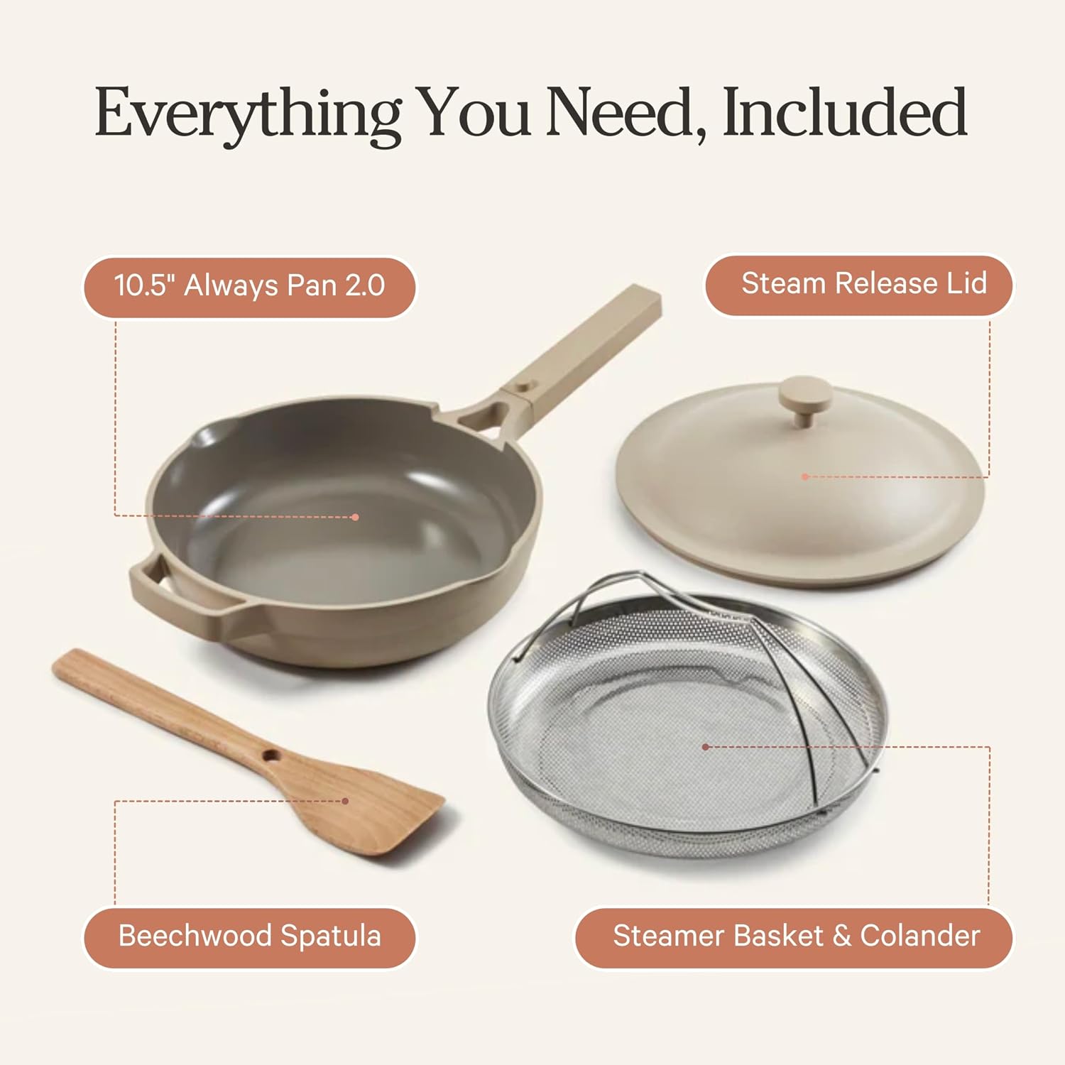 Our Place Always Pan 2.0 | 10.5' Ceramic Pan with Modular Lid, Steamer Basket & Spatula | Patented 10-in-1 Nonstick, Non-Toxic Cookware Made Without PFAS | Induction & Oven-Safe up to 450°F | Steam
