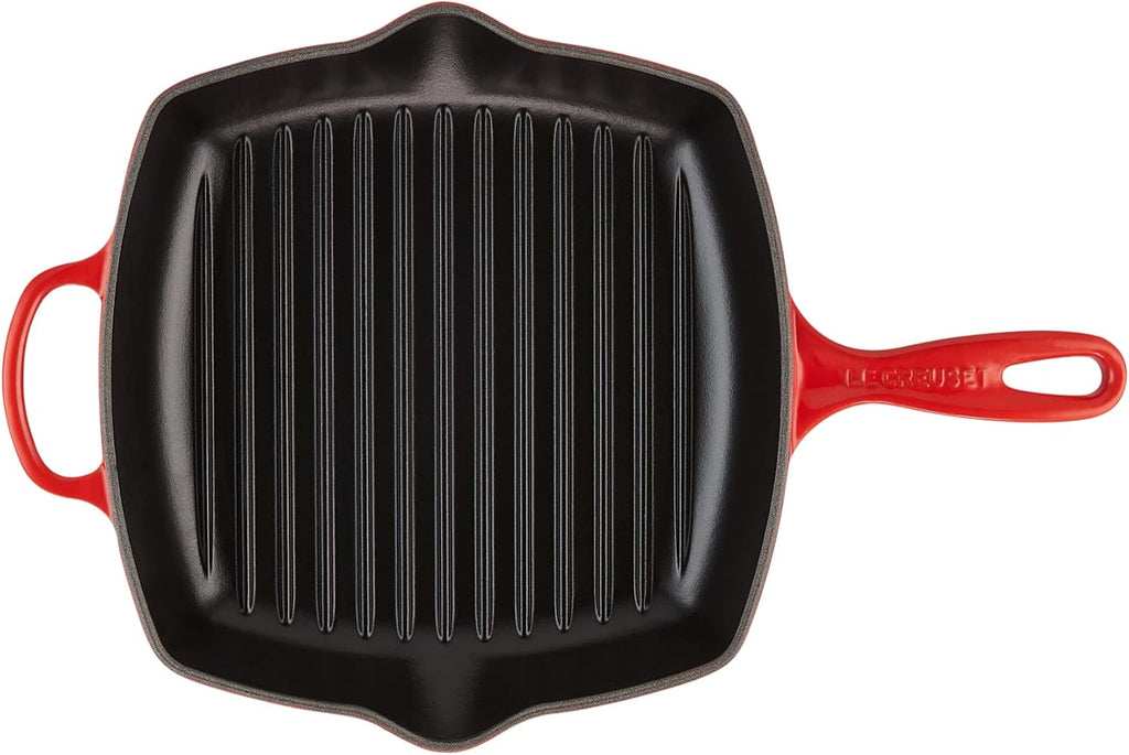 Le Creuset Enameled Cast Iron Signature Square Skillet Grill, 10.25', Cerise