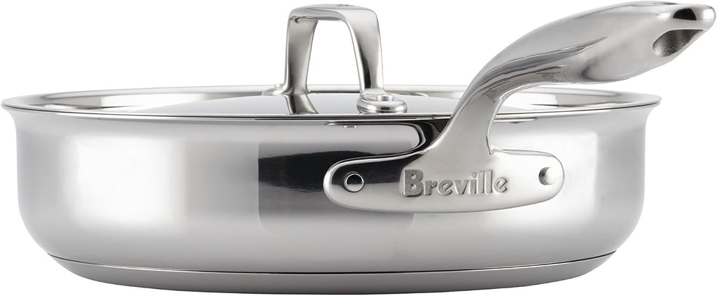 Breville Clad Stainless Steel Saute Pan / Frying Pan / Fry Pan with Lid - 3.5 Quart, Silver