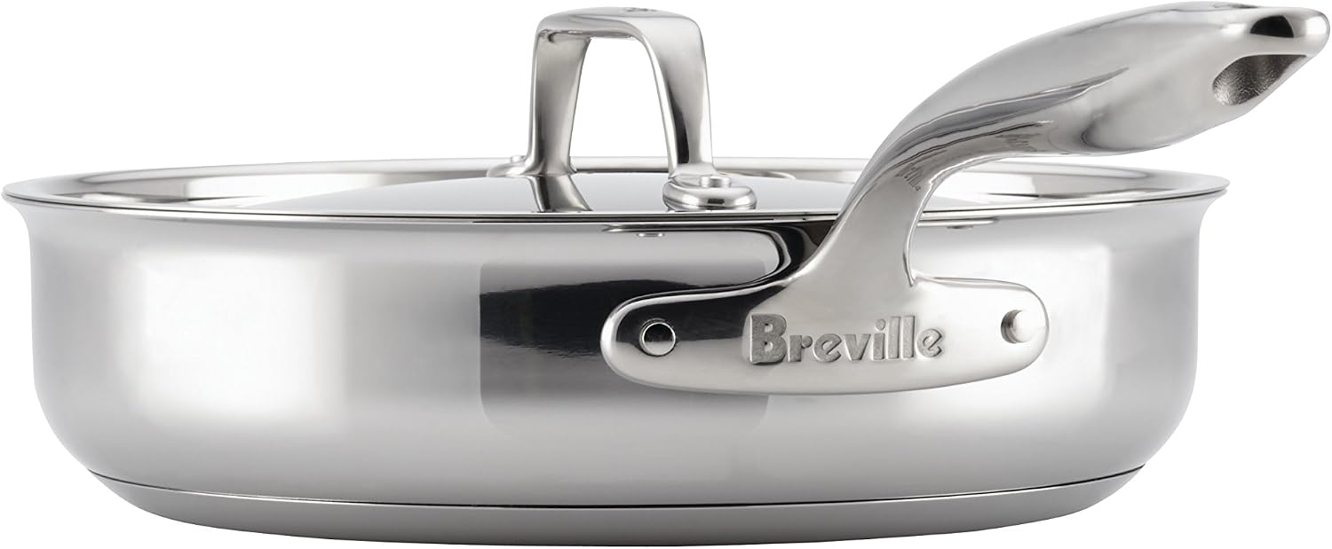 Breville Clad Stainless Steel Saute Pan / Frying Pan / Fry Pan with Lid - 3.5 Quart, Silver