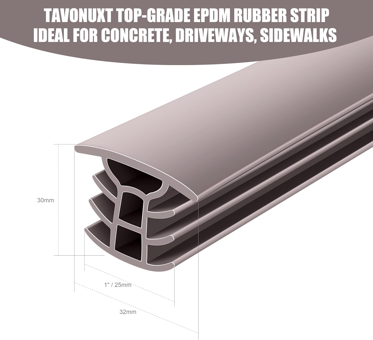 Flexible EPDM Rubber Strip (100 ft Long x 1 inch Wide) - Concrete Crack Repair & Replacement, Weather & Aging Resistant Expansion Joint Filler for Driveways, Sidewalks