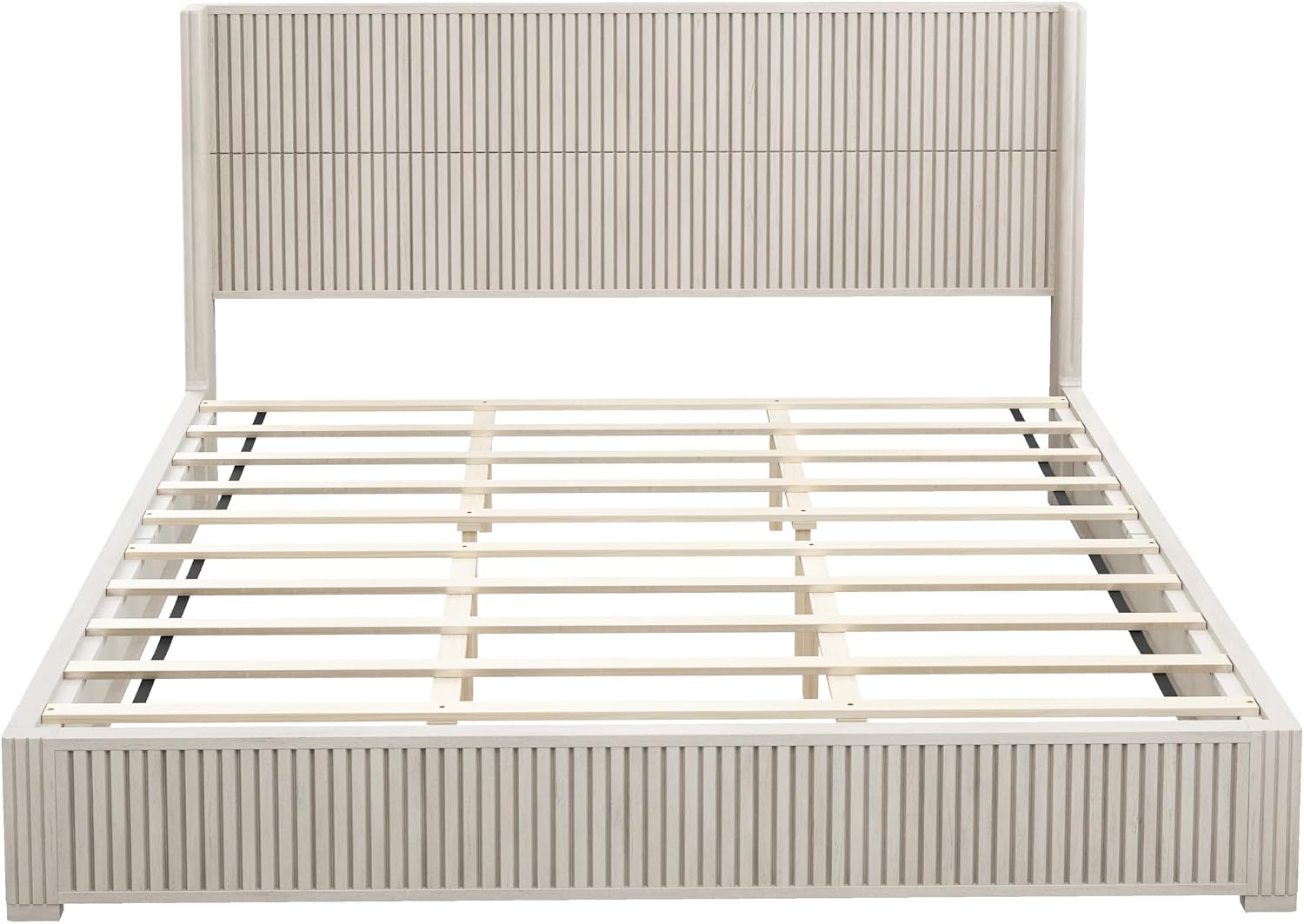 Ball & Cast Fluted King Bed Frame with Wingback Headboard,Solid Wood Platform Bed Frame King Size with Wood Slats, No Box Spring Needed, Easy Assembly,Beige