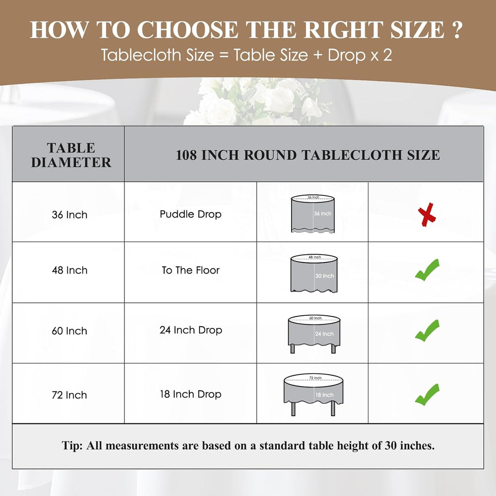Round Tablecloth 10 Pack 108 Inch White Tablecloths Washable Decorative Linen Polyester Table Clothes Cover for Dining Table Banquets Buffet Parties and Wedding