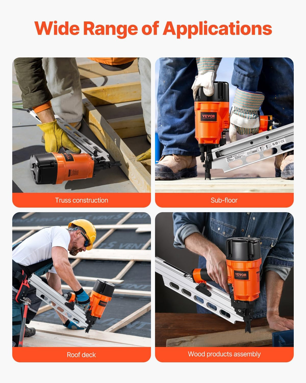 VEVOR Framing Nailer, 2' to 3-1/2' 21 Degree Full Round Head Pneumatic Framing Nailer with Dual Trigger Modes & Tool-Less Depth Adjustment, 80-120PSI Pro Air Nail Gun for Framing Flooring Decking