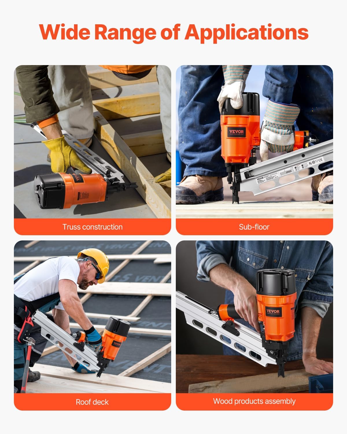 VEVOR Framing Nailer, 2' to 3-1/2' 21 Degree Full Round Head Pneumatic Framing Nailer with Dual Trigger Modes & Tool-Less Depth Adjustment, 80-120PSI Pro Air Nail Gun for Framing Flooring Decking