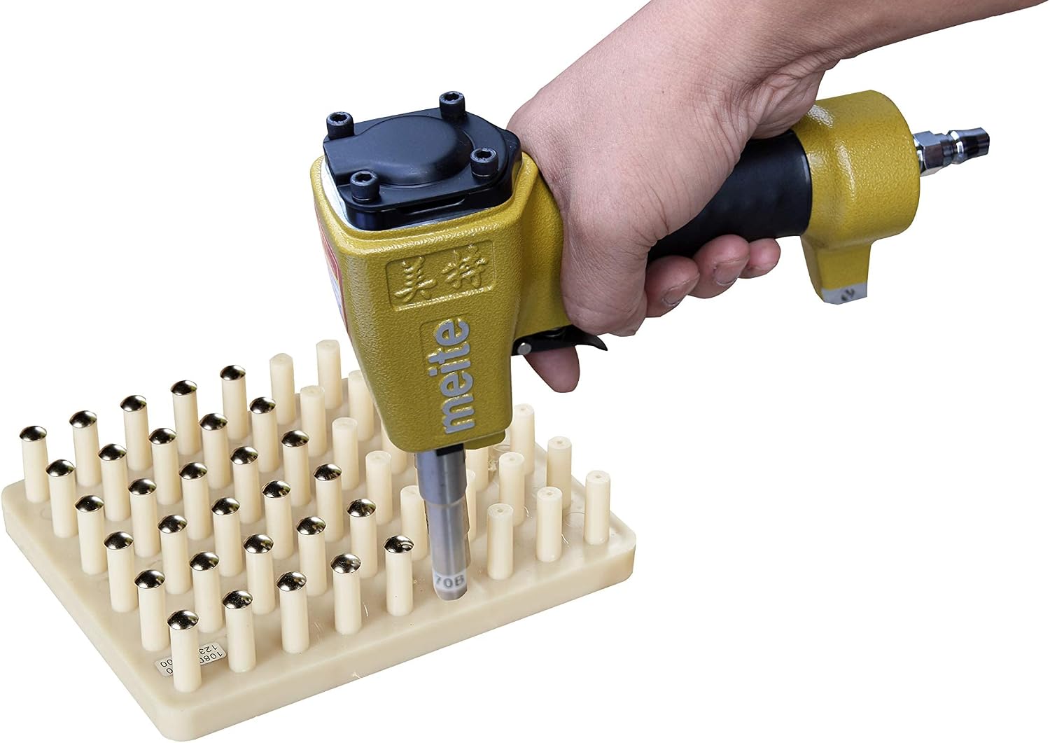 meite ZN1170B Pneumatic Deco Nail Gun 7/16 Inch (11.7mm) Head Diameter Air Decorative Tack Nailer Pins Nailer Replaceable Centring Sleeve for Sofa Leather, Upholstering Furniture