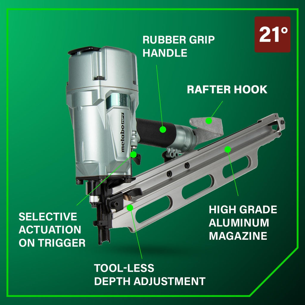 Metabo HPT Framing Nailer | High Grade Aluminum Magazine | Tool-less Depth Adjustment | Pneumatic | Framing Nails 2-Inch to 3-1/4-Inch | Rafter Hook | NR83A5(Y)