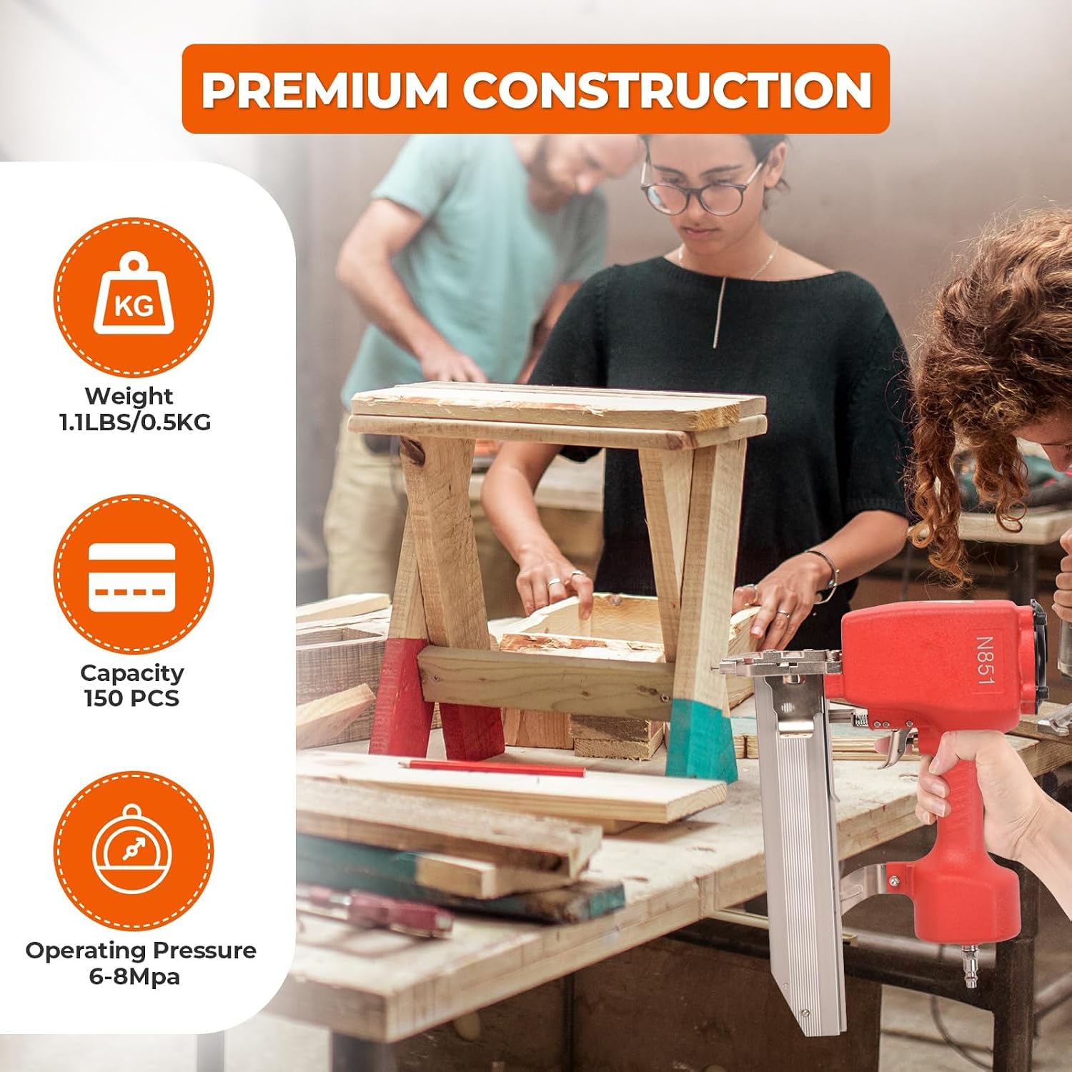 Doppy Pneumatic Nail Gun, 2 in 1 Brad Nailer Staple Gun Fires N851 16 Gauge 7/16-Inch Medium Crown 1-Inch to 2-Inch Nails Staples for Carpentry, DIY, Woodworking