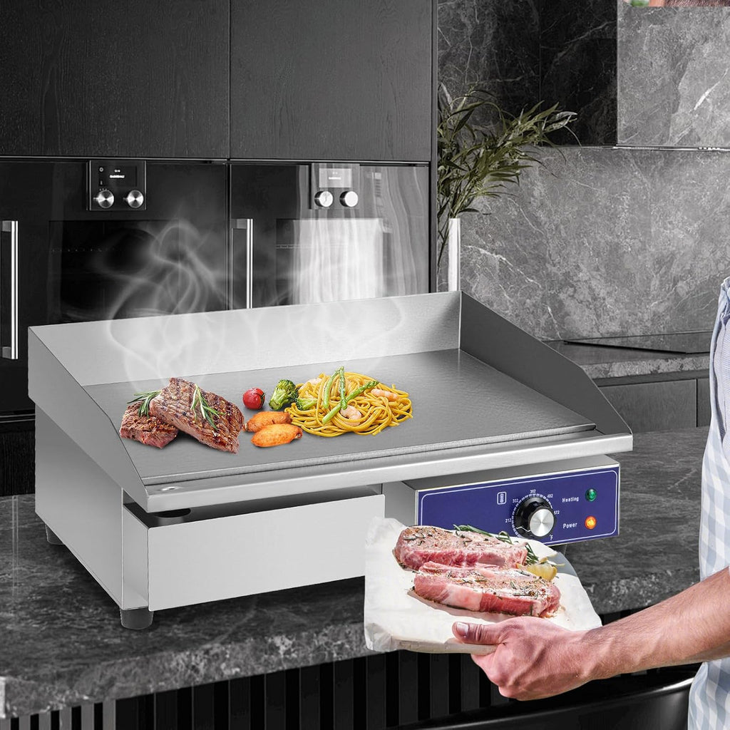 Giantex Commercial Electric Griddle 22' - 110V 2000W Countertop Griddle with Cast Iron Griddle Plate & Stainless Steel Frame, Restaurant Teppanyaki Flat Top Grill, Adjustable Temp Control 122℉-572℉