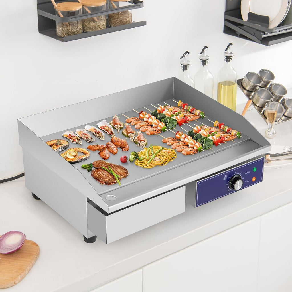 KOTEK Commercial Electric Griddle, 2000W 22' Flat Top Griddle, Stainless Steel Frame & Drip Tray, Adjustable Temperature Control 122℉-572℉, Countertop Teppanyaki Grill for Home, Kitchen, Restaurant