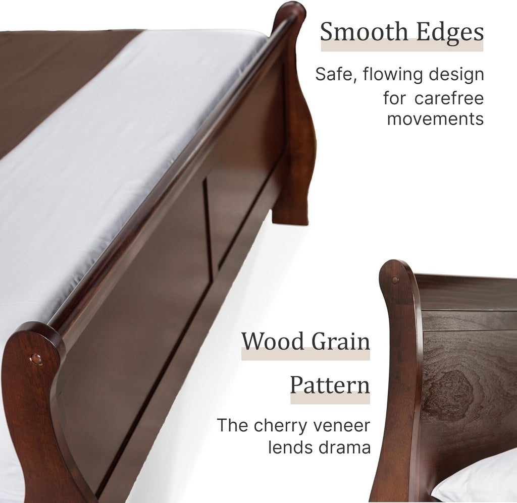 Furniture of America Louis Philippe Traditional Solid Wood 3 Piece Bedroom Set, Queen Bed Frame and Nightstands Set of 2, Sleigh Design Bedframe with Headboard and Footboard, Box Spring Needed, Cherry